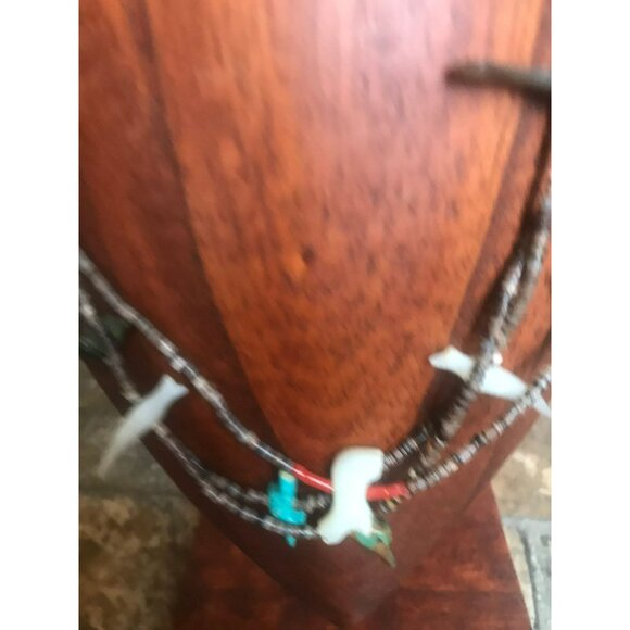 Vtg Zuni Fetish 3 Strand Necklace Native American Hand Carved Turquoise - Picture 7 of 10